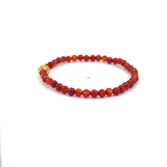 18K Gold Money Coin Ball Charm Bracelet Mini Gemstone Natural Carnelian 4mm - Picture 4 of 6